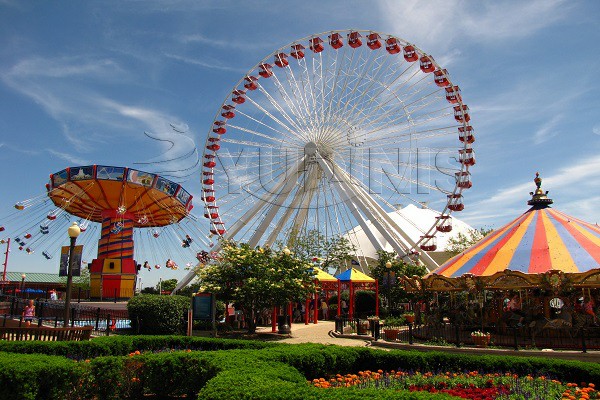 family rides in an amusement park